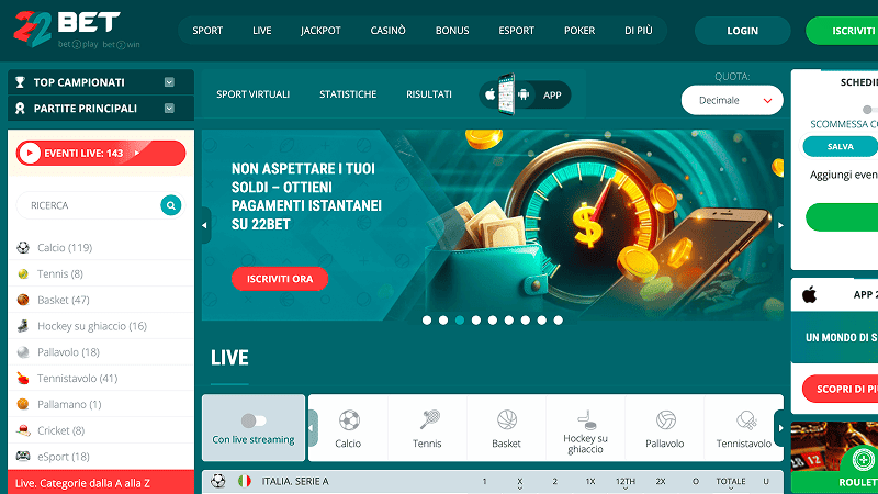 22Bet casino online non AAMS